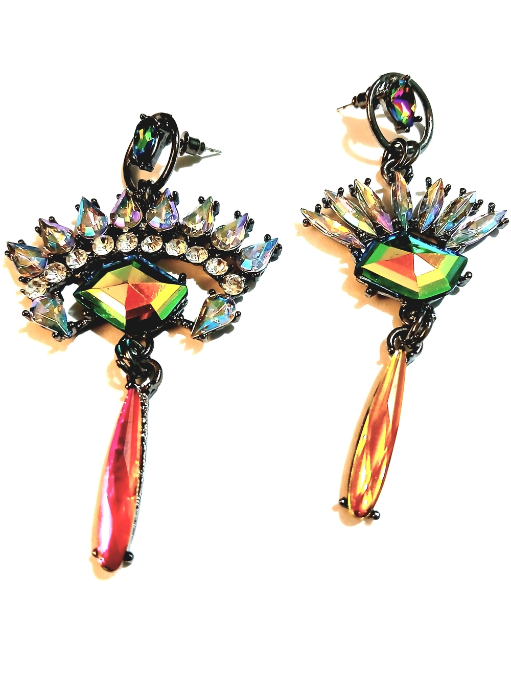 Iridescent Multicolor Crystal Drop Statement Earrings - Women Jewelry